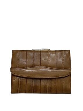 EEL SKIN - BROWN LEATHER TRIFOLD KISS-LOCK WALLET